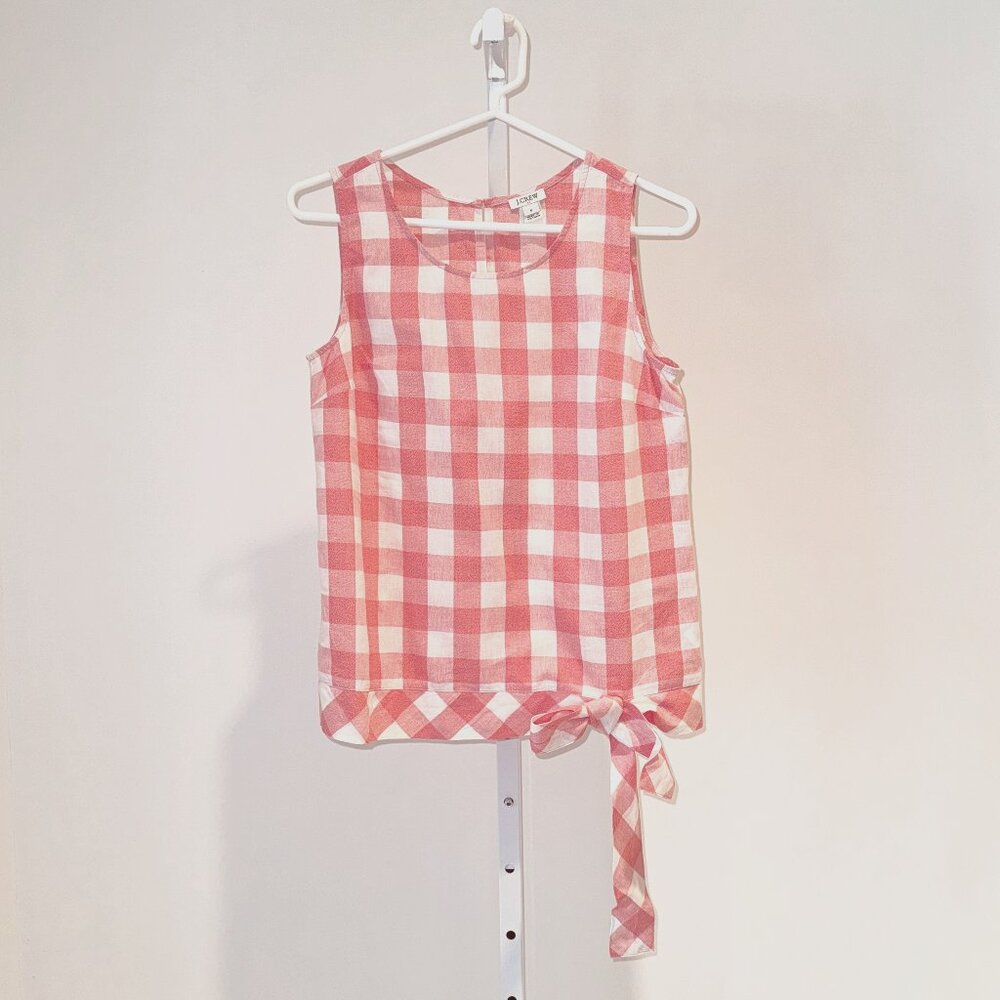 J. Crew Women's Sleeveless Pink/Red Tie-Waist Top, Size 0, Cotton and Linen